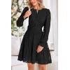 imagePRETTYGARDEN Womens 2025 Long Sleeve Mini Dress Eyelet V Neck A Line Casual Elegant Holiday Wedding Guest Party DressesBlack