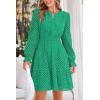imagePRETTYGARDEN Womens 2025 Long Sleeve Mini Dress Eyelet V Neck A Line Casual Elegant Holiday Wedding Guest Party DressesGreen