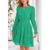 imagePRETTYGARDEN Womens 2025 Long Sleeve Mini Dress Eyelet V Neck A Line Casual Elegant Holiday Wedding Guest Party DressesGreen