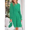 imagePRETTYGARDEN Womens 2025 Long Sleeve Mini Dress Eyelet V Neck A Line Casual Elegant Holiday Wedding Guest Party DressesGreen