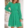 imagePRETTYGARDEN Womens 2025 Long Sleeve Mini Dress Eyelet V Neck A Line Casual Elegant Holiday Wedding Guest Party DressesGreen