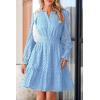 imagePRETTYGARDEN Womens 2025 Long Sleeve Mini Dress Eyelet V Neck A Line Casual Elegant Holiday Wedding Guest Party DressesLight Blue