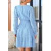imagePRETTYGARDEN Womens 2025 Long Sleeve Mini Dress Eyelet V Neck A Line Casual Elegant Holiday Wedding Guest Party DressesLight Blue