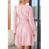 imagePRETTYGARDEN Womens 2025 Long Sleeve Mini Dress Eyelet V Neck A Line Casual Elegant Holiday Wedding Guest Party DressesPink