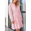 imagePRETTYGARDEN Womens 2025 Long Sleeve Mini Dress Eyelet V Neck A Line Casual Elegant Holiday Wedding Guest Party DressesPink
