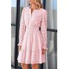 imagePRETTYGARDEN Womens 2025 Long Sleeve Mini Dress Eyelet V Neck A Line Casual Elegant Holiday Wedding Guest Party DressesPink