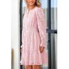imagePRETTYGARDEN Womens 2025 Long Sleeve Mini Dress Eyelet V Neck A Line Casual Elegant Holiday Wedding Guest Party DressesPink