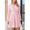 imagePRETTYGARDEN Womens 2025 Long Sleeve Mini Dress Eyelet V Neck A Line Casual Elegant Holiday Wedding Guest Party DressesPink