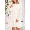 imagePRETTYGARDEN Womens 2025 Long Sleeve Mini Dress Eyelet V Neck A Line Casual Elegant Holiday Wedding Guest Party DressesWhite