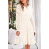 imagePRETTYGARDEN Womens 2025 Long Sleeve Mini Dress Eyelet V Neck A Line Casual Elegant Holiday Wedding Guest Party DressesWhite
