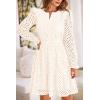 imagePRETTYGARDEN Womens 2025 Long Sleeve Mini Dress Eyelet V Neck A Line Casual Elegant Holiday Wedding Guest Party DressesWhite