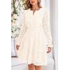 imagePRETTYGARDEN Womens 2025 Long Sleeve Mini Dress Eyelet V Neck A Line Casual Elegant Holiday Wedding Guest Party DressesWhite