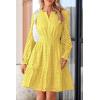 imagePRETTYGARDEN Womens 2025 Long Sleeve Mini Dress Eyelet V Neck A Line Casual Elegant Holiday Wedding Guest Party DressesYellow