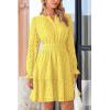 imagePRETTYGARDEN Womens 2025 Long Sleeve Mini Dress Eyelet V Neck A Line Casual Elegant Holiday Wedding Guest Party DressesYellow