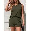 imagePRETTYGARDEN Womens 2025 Summer 2 Piece Shorts Sets V Neck Long Tank Tops High Waisted Loose Fit Matching Travel OutfitsArmy Green