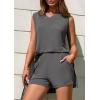 imagePRETTYGARDEN Womens 2025 Summer 2 Piece Shorts Sets V Neck Long Tank Tops High Waisted Loose Fit Matching Travel OutfitsDark Grey