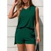 imagePRETTYGARDEN Womens 2025 Summer 2 Piece Shorts Sets V Neck Long Tank Tops High Waisted Loose Fit Matching Travel OutfitsGreen