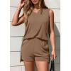 imagePRETTYGARDEN Womens 2025 Summer 2 Piece Shorts Sets V Neck Long Tank Tops High Waisted Loose Fit Matching Travel OutfitsKhaki