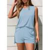 imagePRETTYGARDEN Womens 2025 Summer 2 Piece Shorts Sets V Neck Long Tank Tops High Waisted Loose Fit Matching Travel OutfitsLight Blue