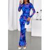 imagePRETTYGARDEN Womens Long Sleeve Bodycon Dresses 2025 Fall Sexy Floral Mesh Slit Ruched Tight Maxi Wedding Guest DressBlue Pink Flower