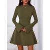 imagePRETTYGARDEN Womens Long Sleeve Mini Dress 2025 Fall Bodycon Mock Neck Elegant Business Work Party Short DressesArmy Green