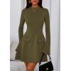 imagePRETTYGARDEN Womens Long Sleeve Mini Dress 2025 Fall Bodycon Mock Neck Elegant Business Work Party Short DressesArmy Green