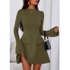 imagePRETTYGARDEN Womens Long Sleeve Mini Dress 2025 Fall Bodycon Mock Neck Elegant Business Work Party Short DressesArmy Green