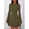 imagePRETTYGARDEN Womens Long Sleeve Mini Dress 2025 Fall Bodycon Mock Neck Elegant Business Work Party Short DressesArmy Green