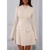 imagePRETTYGARDEN Womens Long Sleeve Mini Dress 2025 Fall Bodycon Mock Neck Elegant Business Work Party Short DressesBeige Apricot