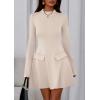imagePRETTYGARDEN Womens Long Sleeve Mini Dress 2025 Fall Bodycon Mock Neck Elegant Business Work Party Short DressesBeige Apricot