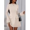 imagePRETTYGARDEN Womens Long Sleeve Mini Dress 2025 Fall Bodycon Mock Neck Elegant Business Work Party Short DressesBeige Apricot