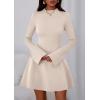 imagePRETTYGARDEN Womens Long Sleeve Mini Dress 2025 Fall Bodycon Mock Neck Elegant Business Work Party Short DressesBeige Apricot