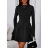 imagePRETTYGARDEN Womens Long Sleeve Mini Dress 2025 Fall Bodycon Mock Neck Elegant Business Work Party Short DressesBlack