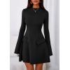 imagePRETTYGARDEN Womens Long Sleeve Mini Dress 2025 Fall Bodycon Mock Neck Elegant Business Work Party Short DressesBlack