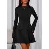 imagePRETTYGARDEN Womens Long Sleeve Mini Dress 2025 Fall Bodycon Mock Neck Elegant Business Work Party Short DressesBlack