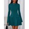 imagePRETTYGARDEN Womens Long Sleeve Mini Dress 2025 Fall Bodycon Mock Neck Elegant Business Work Party Short DressesBlue Green