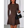 imagePRETTYGARDEN Womens Long Sleeve Mini Dress 2025 Fall Bodycon Mock Neck Elegant Business Work Party Short DressesBrown