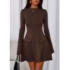 imagePRETTYGARDEN Womens Long Sleeve Mini Dress 2025 Fall Bodycon Mock Neck Elegant Business Work Party Short DressesBrown