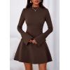 imagePRETTYGARDEN Womens Long Sleeve Mini Dress 2025 Fall Bodycon Mock Neck Elegant Business Work Party Short DressesBrown
