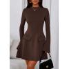imagePRETTYGARDEN Womens Long Sleeve Mini Dress 2025 Fall Bodycon Mock Neck Elegant Business Work Party Short DressesBrown