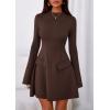 imagePRETTYGARDEN Womens Long Sleeve Mini Dress 2025 Fall Bodycon Mock Neck Elegant Business Work Party Short DressesBrown
