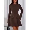 imagePRETTYGARDEN Womens Long Sleeve Mini Dress 2025 Fall Bodycon Mock Neck Elegant Business Work Party Short DressesBrown