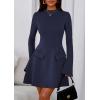 imagePRETTYGARDEN Womens Long Sleeve Mini Dress 2025 Fall Bodycon Mock Neck Elegant Business Work Party Short DressesDark Blue
