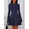 imagePRETTYGARDEN Womens Long Sleeve Mini Dress 2025 Fall Bodycon Mock Neck Elegant Business Work Party Short DressesDark Blue