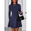 imagePRETTYGARDEN Womens Long Sleeve Mini Dress 2025 Fall Bodycon Mock Neck Elegant Business Work Party Short DressesDark Blue