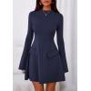 imagePRETTYGARDEN Womens Long Sleeve Mini Dress 2025 Fall Bodycon Mock Neck Elegant Business Work Party Short DressesDark Blue