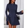 imagePRETTYGARDEN Womens Long Sleeve Mini Dress 2025 Fall Bodycon Mock Neck Elegant Business Work Party Short DressesDark Blue