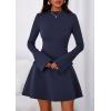 imagePRETTYGARDEN Womens Long Sleeve Mini Dress 2025 Fall Bodycon Mock Neck Elegant Business Work Party Short DressesDark Blue