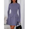imagePRETTYGARDEN Womens Long Sleeve Mini Dress 2025 Fall Bodycon Mock Neck Elegant Business Work Party Short DressesGrey Blue