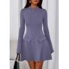 imagePRETTYGARDEN Womens Long Sleeve Mini Dress 2025 Fall Bodycon Mock Neck Elegant Business Work Party Short DressesGrey Blue